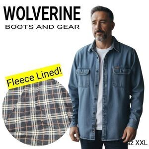 Wolverine Fleece Lined Warm Denim Work Shirt Outdoor Sport Blue Jean Jacket